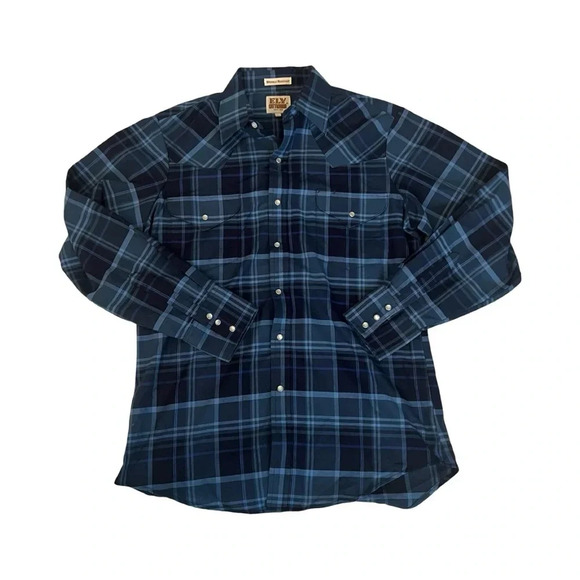 Ely Cattleman Mens Large Blue Long Sleeve Pearl Snap Western Cowboy Shirt - Picture 1 of 4